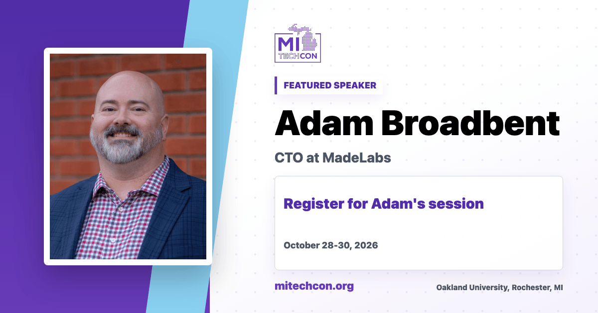 Adam Broadbent speaker share image for MITechCon 2026