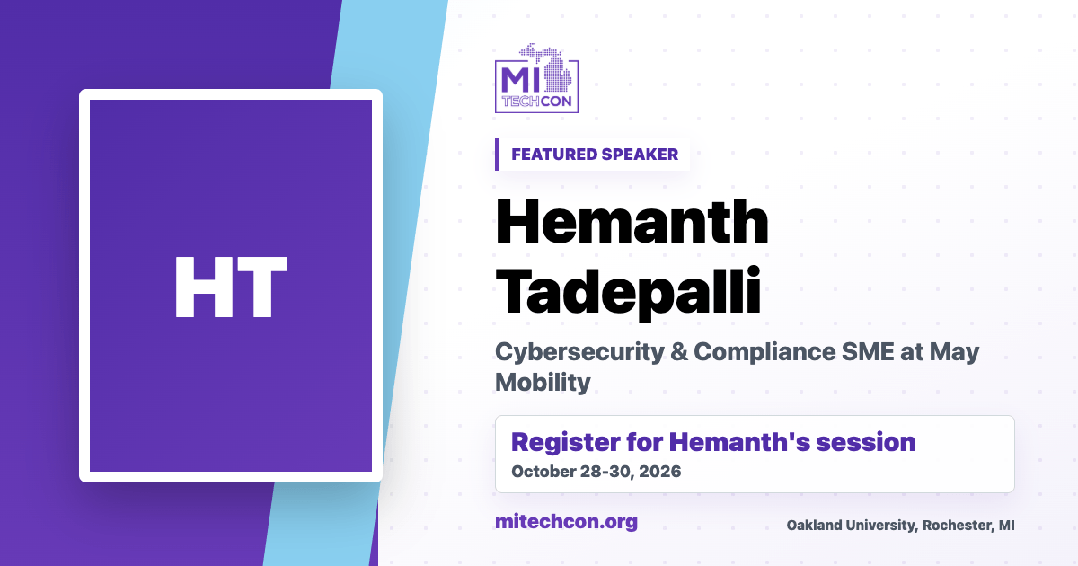Hemanth Tadepalli speaker share image for MITechCon 2026