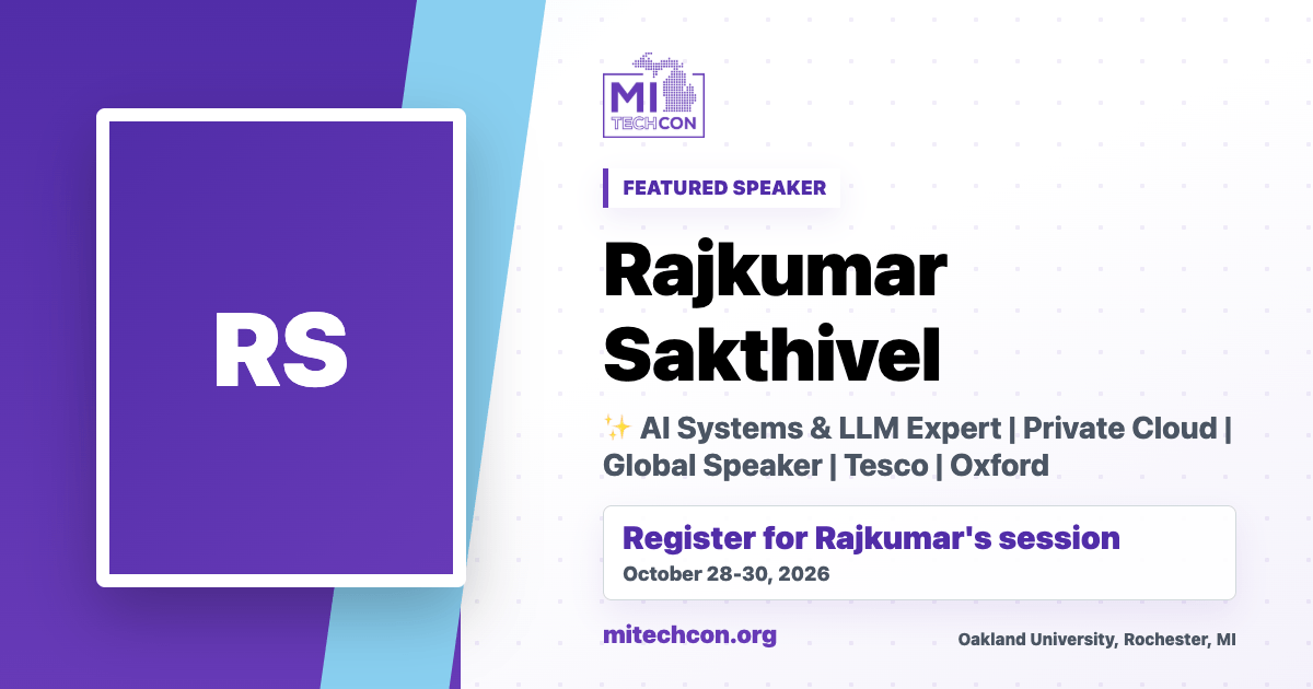 Rajkumar Sakthivel speaker share image for MITechCon 2026