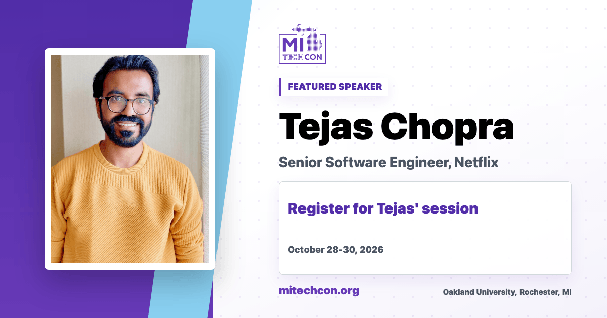 Tejas Chopra speaker share image for MITechCon 2026